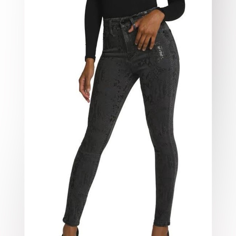 Good American Snakeskin Metallic Coated High Waisted Jeans